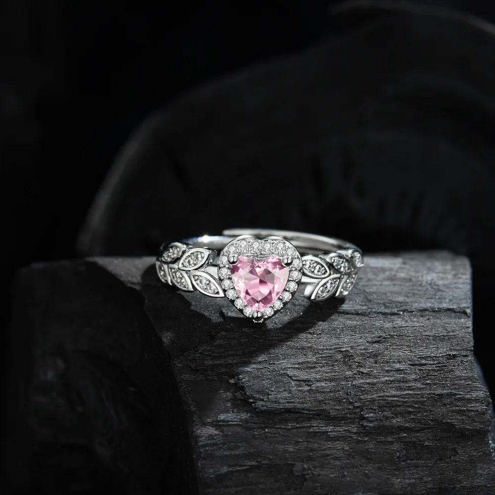 Ring aus 925er-Sterlingsilber, rosa, herzförmiger Zirko-Luxus-Öffnung
