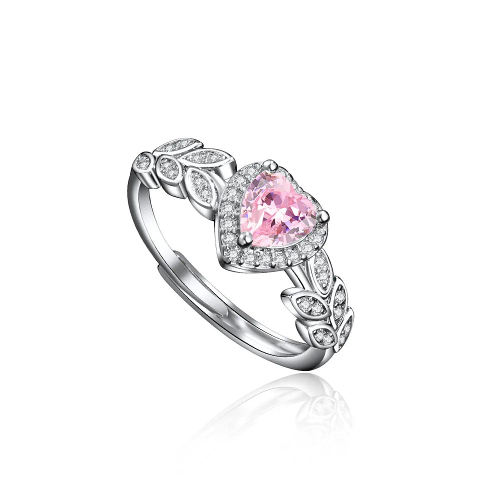 Ring aus 925er-Sterlingsilber, rosa, herzförmiger Zirko-Luxus-Öffnung