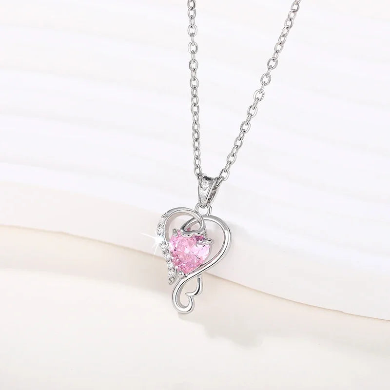 Herz-Halskette mit rosafarbenem Stein