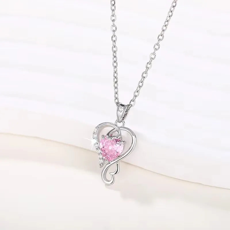 Herz-Halskette mit rosafarbenem Stein