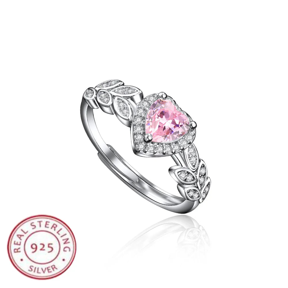 Ring aus 925er-Sterlingsilber, rosa, herzförmiger Zirko-Luxus-Öffnung