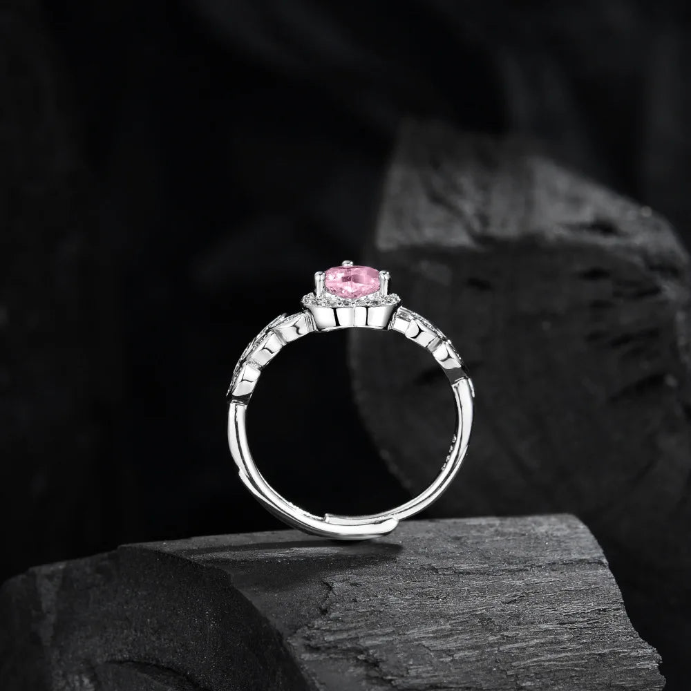 Ring aus 925er-Sterlingsilber, rosa, herzförmiger Zirko-Luxus-Öffnung